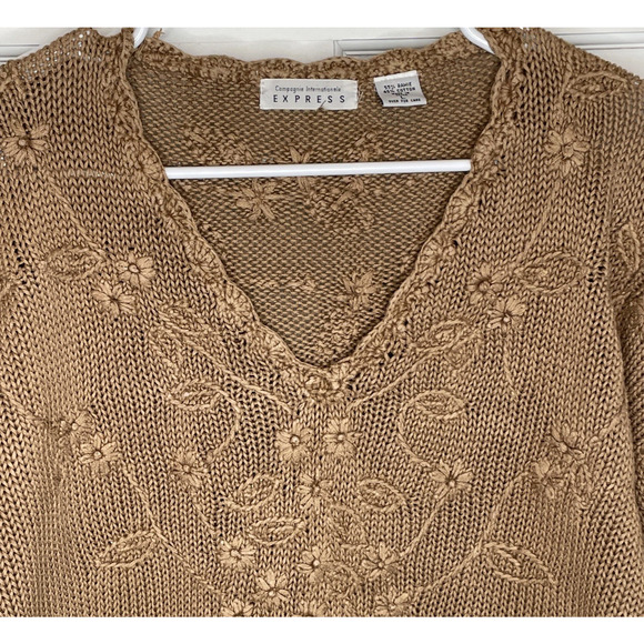 Vintage 90s Express Boho Embroidered Floral V-neck Sweater Sz L Cottagecore Y2K - Picture 4 of 16